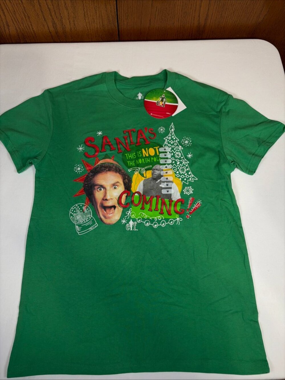 NWT Elf Will Ferrell Santa's Coming T-Shirt Men's M Green